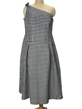 Anthropologie One Shoulder Gingham Midi Classic Dress Size XL